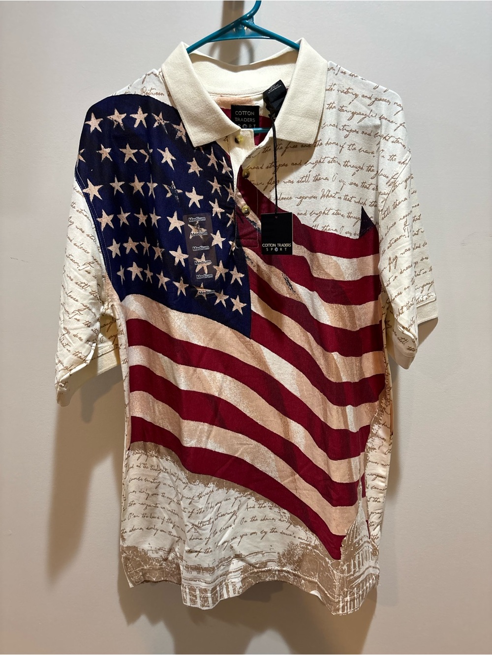 Men's American Flag Polo Shirt - Red, Navy, Cream cotton traders size m